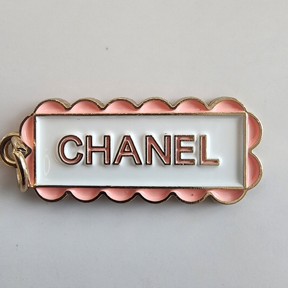 CHANEL Authentic Stamped Pink and White Scalloped Charm - Picture 1 of 4